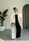 Kuşaklı Tam Boy Ekru Kimono