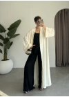 Kuşaklı Tam Boy Ekru Kimono