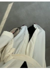 Kuşaklı Tam Boy Ekru Kimono