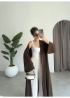 Kuşaklı Tam Boy Kahve Kimono