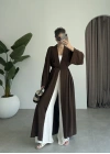 Kuşaklı Tam Boy Kahve Kimono