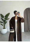 Kuşaklı Tam Boy Kahve Kimono