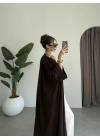 Kuşaklı Tam Boy Kahve Kimono