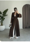 Kuşaklı Tam Boy Kahve Kimono