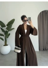 Kuşaklı Tam Boy Kahve Kimono