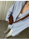 Lacivert Çizgili Kol Tasarım Poplin Gömlek