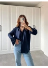 Lacivert Saten Gömlek