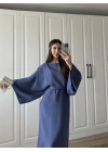 Laila Tensel Basic Kuşaklı İndigo  Elbise
