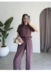 Lea Tensel Bordo Basic Bluz Takım