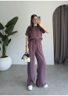 Lea Tensel Bordo Basic Bluz Takım