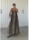 Leopar Askılı Oversize Elbise