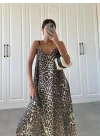 Leopar Askılı Oversize Elbise