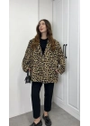 Leopar Astarlı Oversize Blazer Ceket