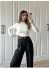 Likralı Uzun Kol Beyaz Body