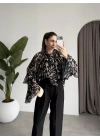 Lily Siyah Desenli Tül Bluz