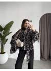 Lily Siyah Desenli Tül Bluz