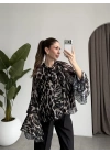 Lily Siyah Desenli Tül Bluz