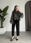 Lily Siyah Desenli Tül Bluz
