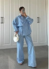 Mavi Çizgili Poplin Takım