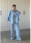 Mavi Çizgili Poplin Takım
