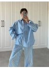 Mavi Çizgili Poplin Takım