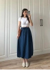 Maxi Astarlı Lacivert Balon Etek