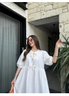 Maxi Önü Bağlamalı Beyaz Elbise