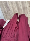 Maxi Uzun Bordo Gofre Kimono Takım