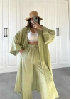 Maxi Uzun Nude Yeşili Gofre Kimono Takım