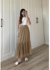 Midi Boy Şifon Astarlı Cappuccino Etek