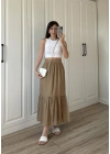 Midi Boy Şifon Astarlı Cappuccino Etek