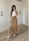 Midi Boy Şifon Astarlı Cappuccino Etek