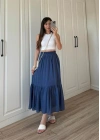 Midi Boy Şifon Astarlı Lacivert Etek