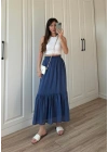Midi Boy Şifon Astarlı Lacivert Etek