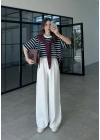 Mürdüm Atkılı Çizgili T-shirt