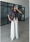 Mürdüm Atkılı Çizgili T-shirt