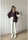 Mürdüm Oversize Tensel Gömlek