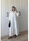 Müslin Kumaş Oversize Beyaz Elbise