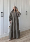 Müslin Kumaş Oversize Haki Elbise