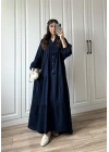 Müslin Kumaş Oversize Lacivert Elbise