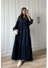 Müslin Kumaş Oversize Lacivert Elbise