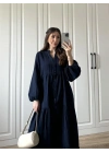 Müslin Kumaş Oversize Lacivert Elbise
