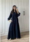 Müslin Kumaş Oversize Lacivert Elbise