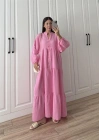 Müslin Kumaş Oversize Pembe Elbise