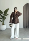 Nakış Baskılı Kuşaklı Kahve Kimono