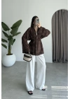 Nakış Baskılı Kuşaklı Kahve Kimono