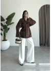 Nakış Baskılı Kuşaklı Kahve Kimono