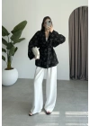 Nakış Baskılı Kuşaklı Siyah Kimono