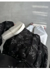 Nakış Baskılı Kuşaklı Siyah Kimono