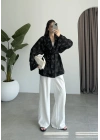 Nakış Baskılı Kuşaklı Siyah Kimono